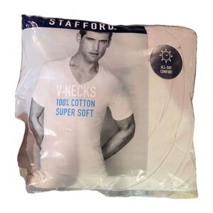 NEW Stafford Super Soft 4 Pack Short Sleeve V Neck White T-Shirt Size XL